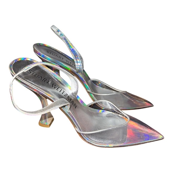 STUART WEITZMAN women’s silver 100MM X-Curve Slingback Pumps Size 11B - Picture 3 of 5
